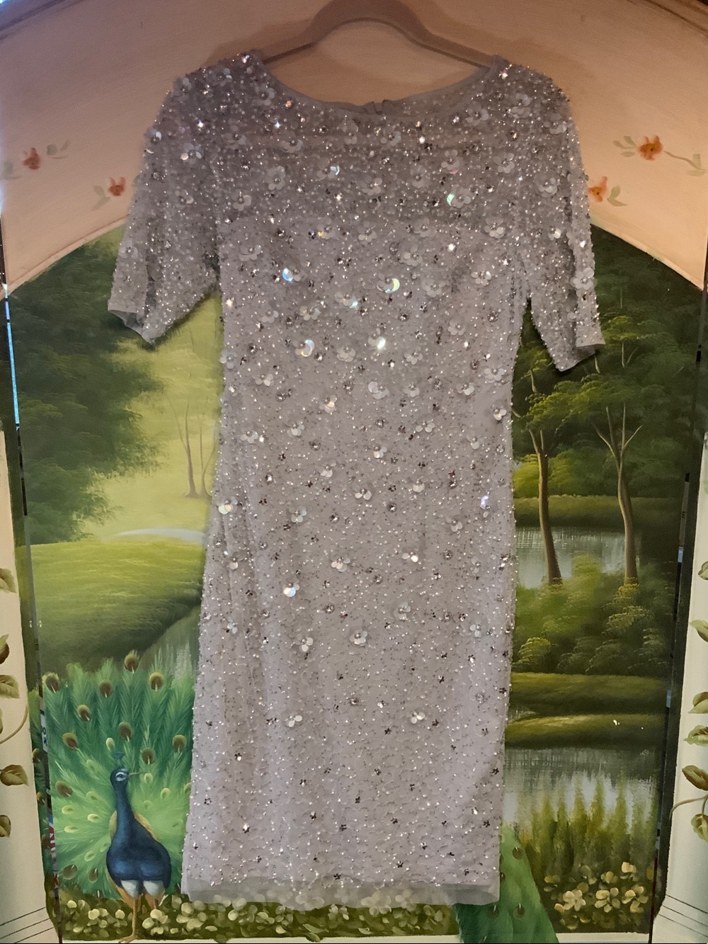 Adrianna Papell Silver Sequin Midi Dress